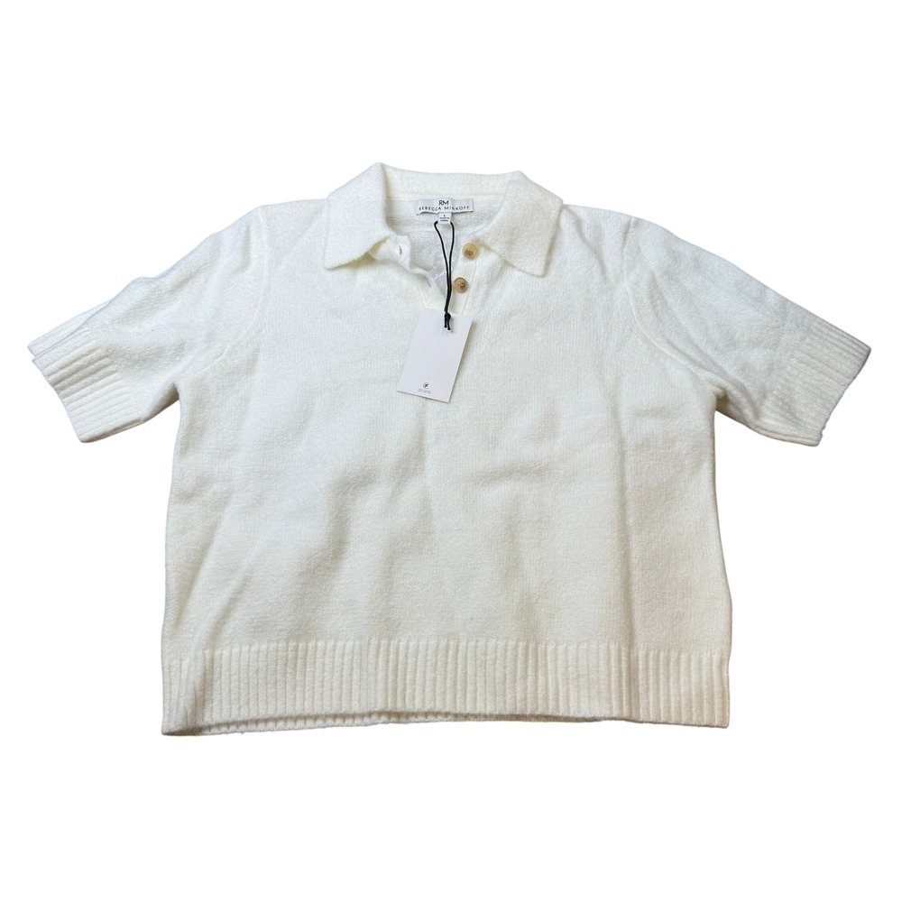MSRP $48 RM Rebecca Minkoff Womens L Alabaster Short Sleeve Knit Polo Sweater